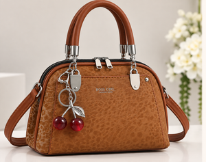 Elegant Textured Handbag with Cherry Charm
