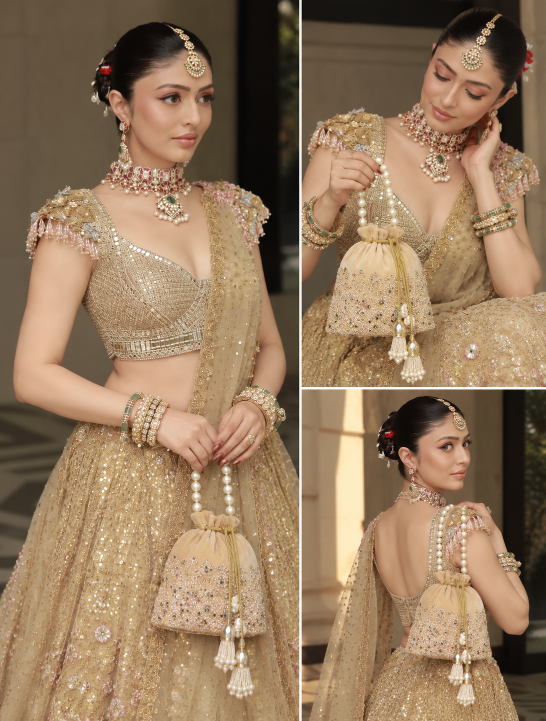 Pearl Embellished Velvet Potli Bag