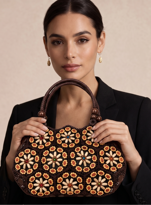 Handcrafted Floral Beaded Crochet Handbag for Women | Premium Ethnic & Party Shoulder Bag | Luxury Designer Purse