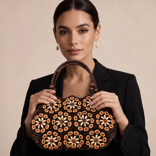 Handcrafted Floral Beaded Crochet Handbag for Women | Premium Ethnic & Party Shoulder Bag | Luxury Designer Purse