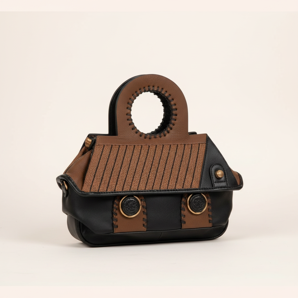 Brown Black Jute Sling Bag