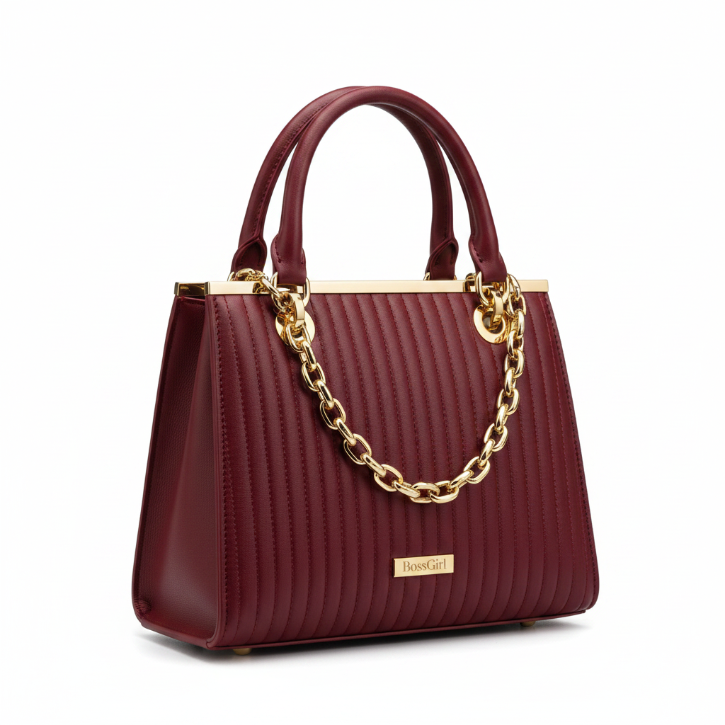 Burgundy Handbag Studio Shot