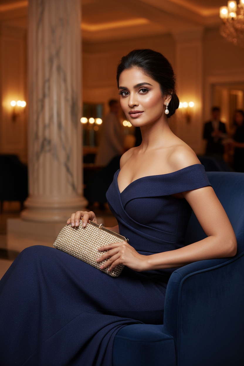 Gold Crystal Clutch Seated