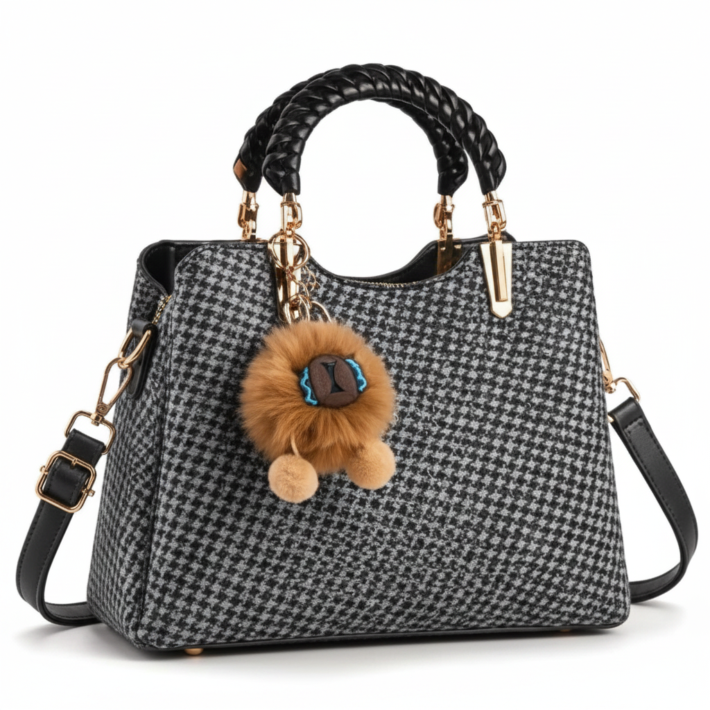 Hero – Dark Houndstooth Handbag – Pure White Studio