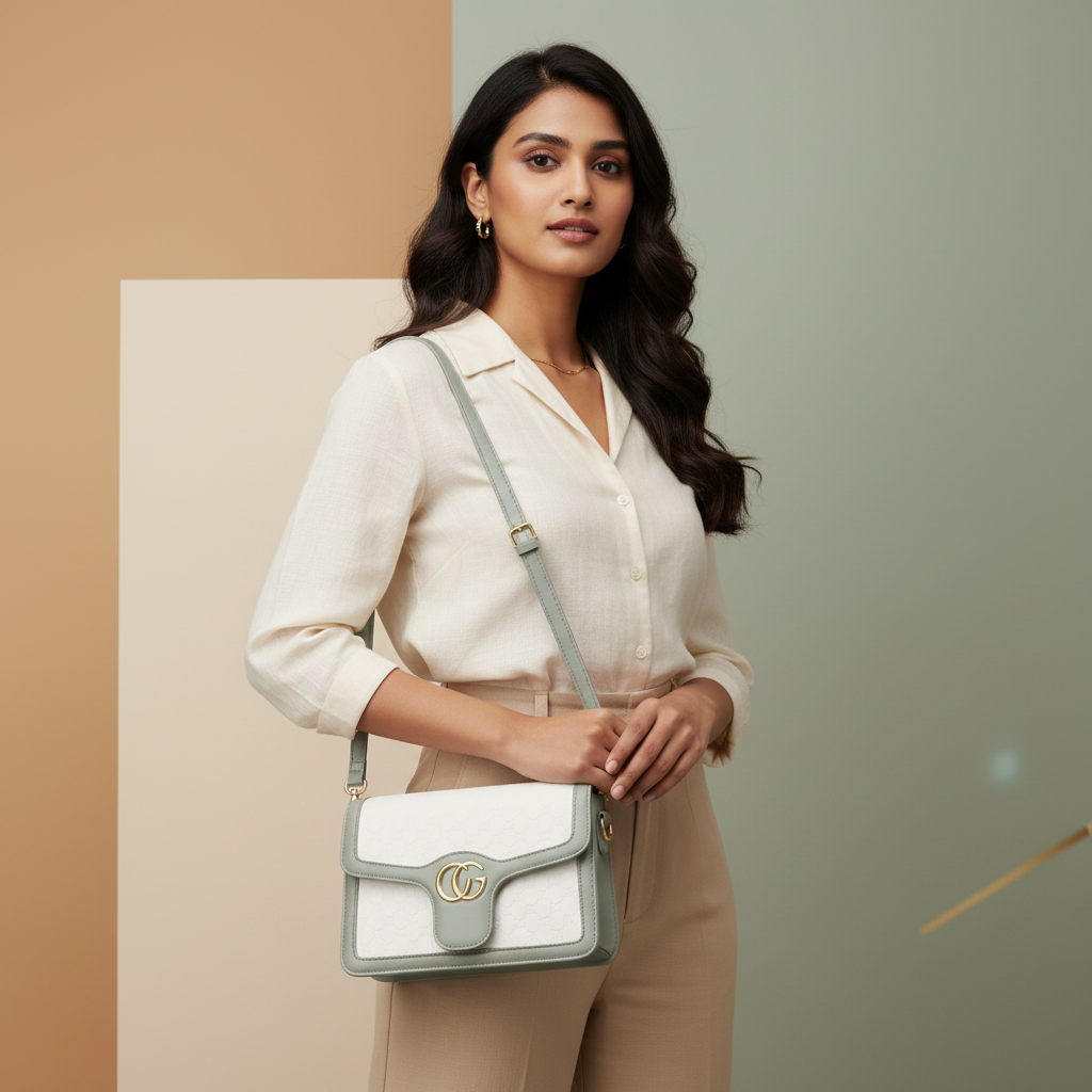 Indian Model with Sage Green Handbag