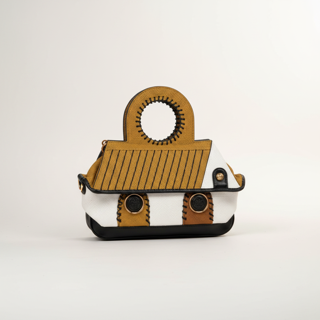 Mustard White Jute Sling Bag