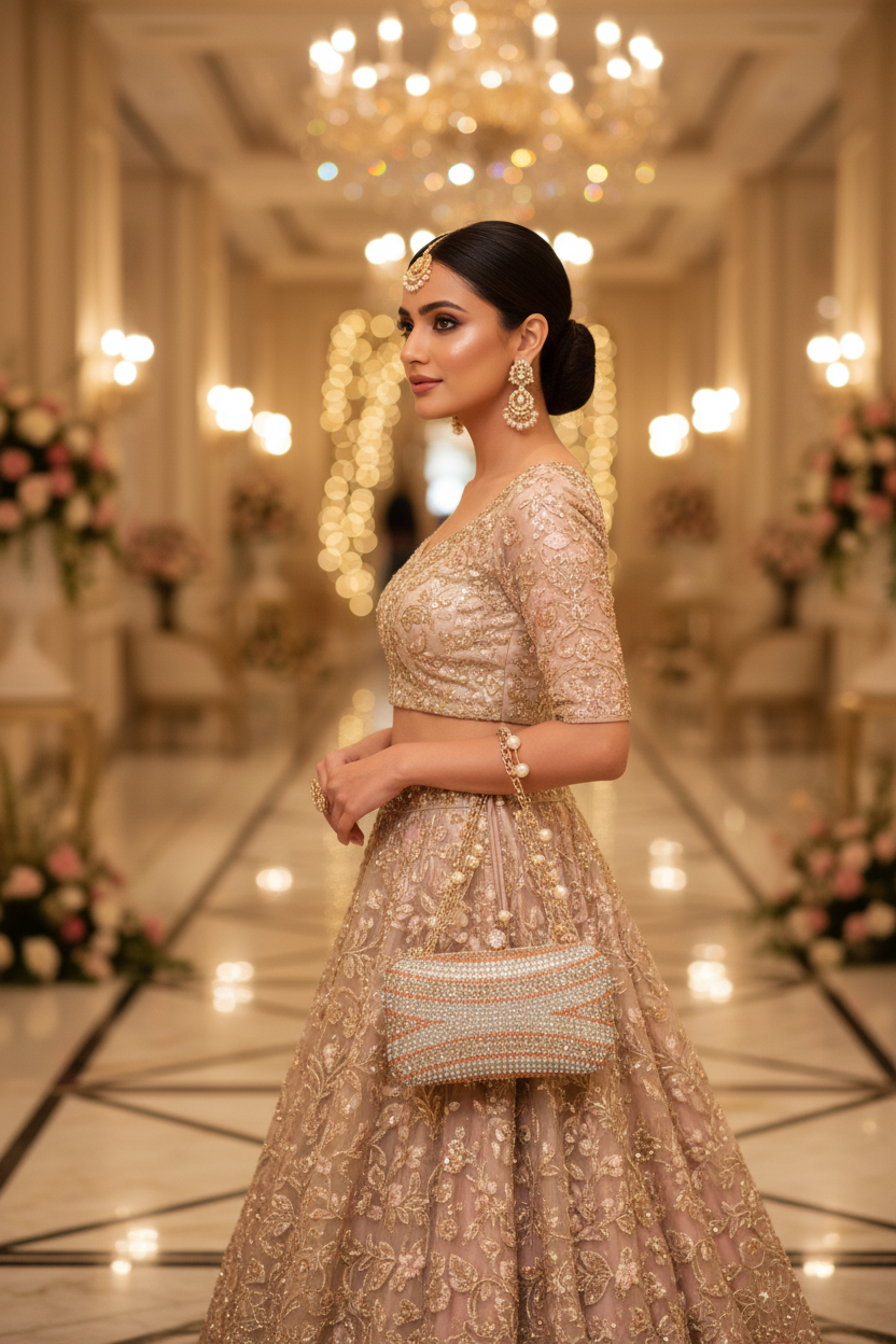 Pearl Crystal Embellished Bridal Clutch Bag for Women | Wedding & Party Handbag
