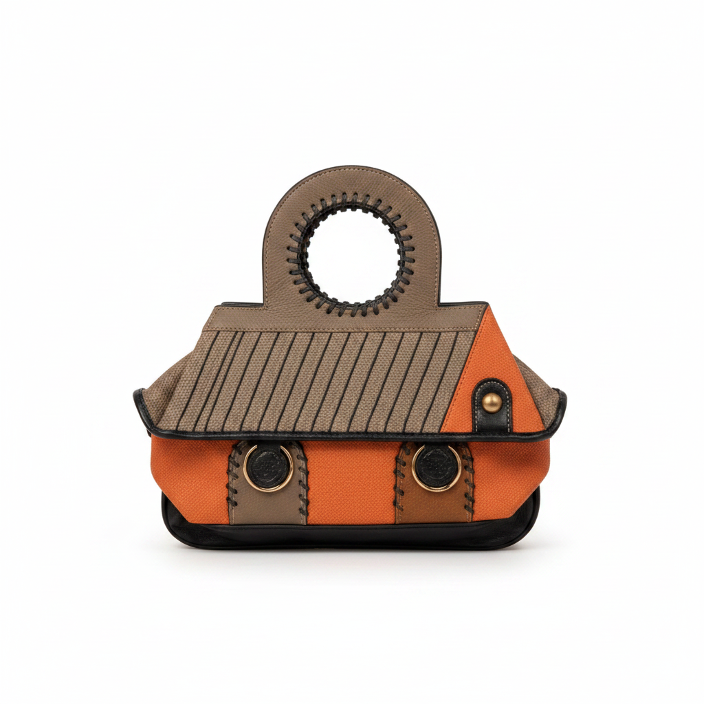 Taupe Orange Jute Sling Bag